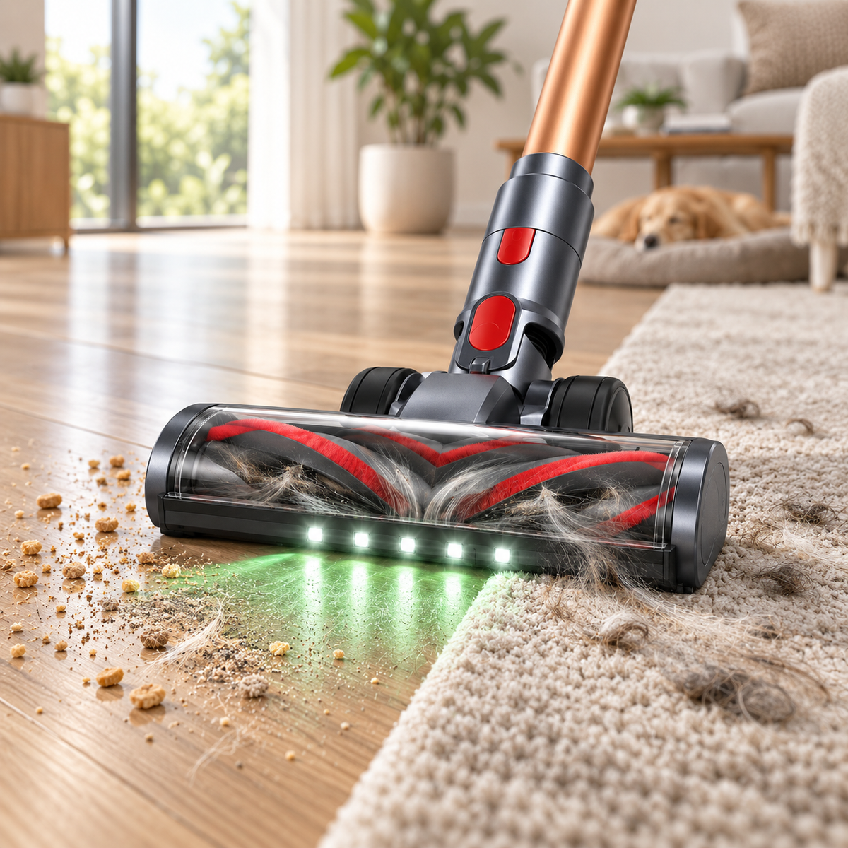 Airvac V18 Bodendüse saugt Katzenstreu vom Teppich