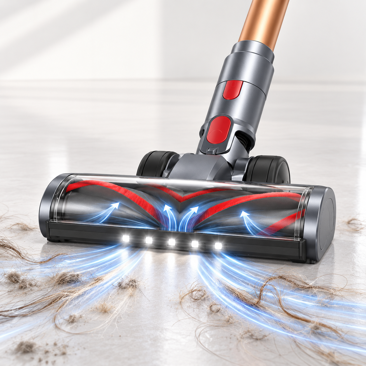 Anti-Tangle-Bodendüse des Airvac V18 mit grünem LED-Licht