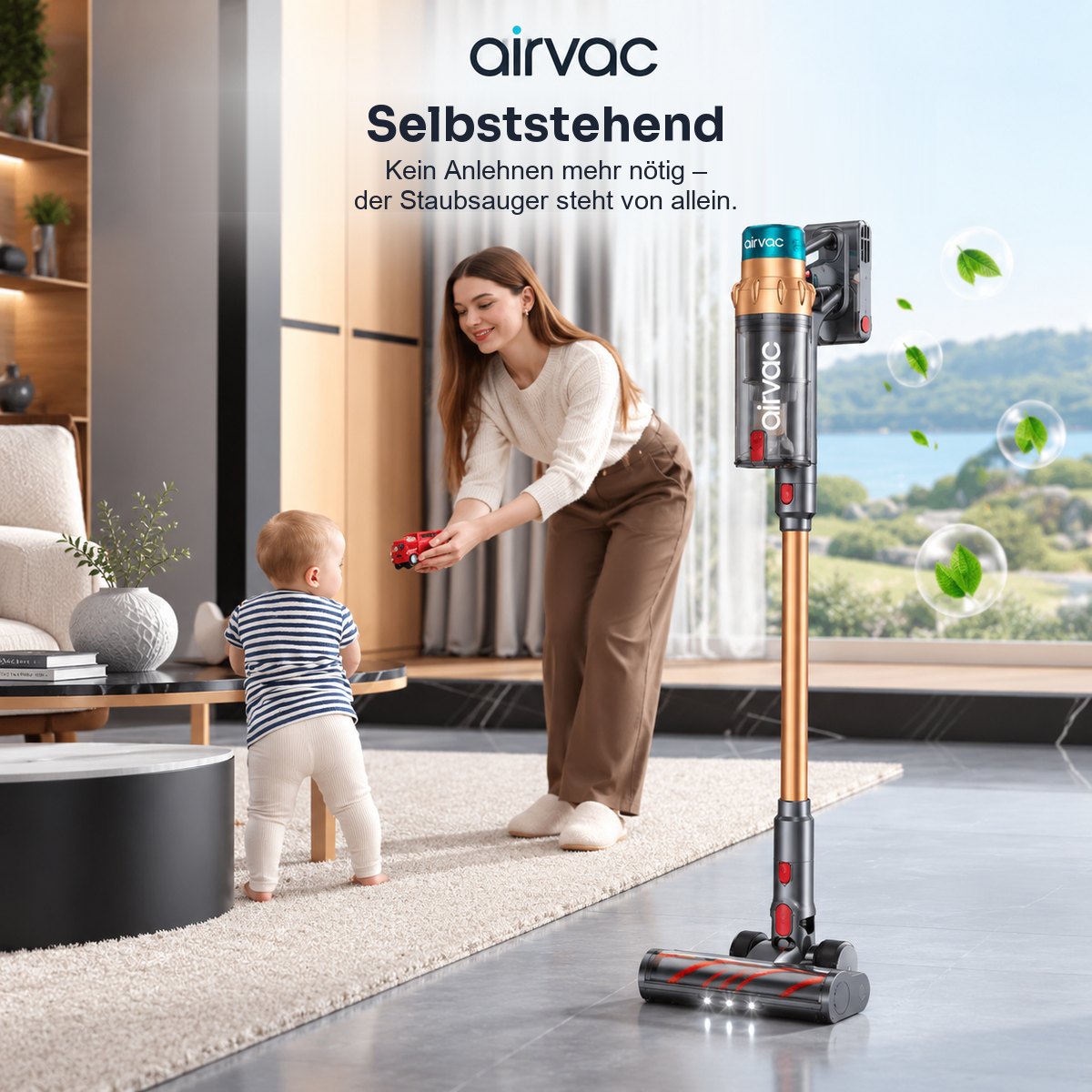 Der Airvac V18 steht von allein